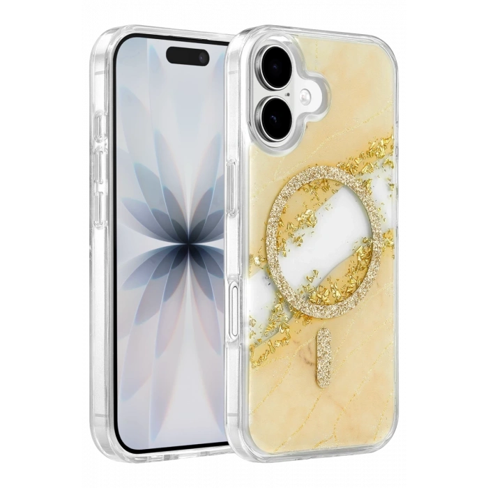 Onegif Apple iPhone 17 Lotus Simli Magsafe Kapak - Gümüş