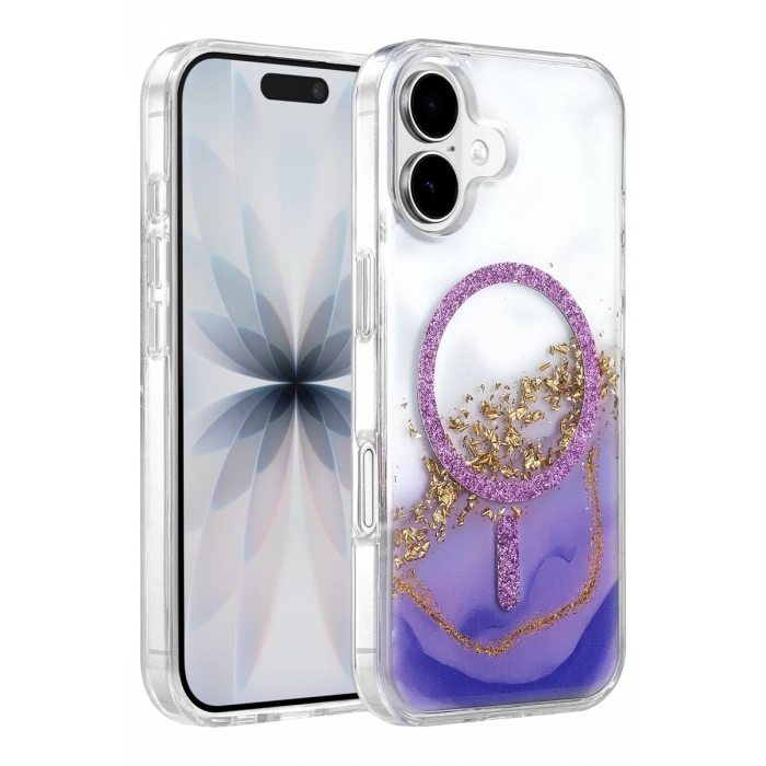 Onegif Apple iPhone 17 Lotus Simli Magsafe Kapak - Mor