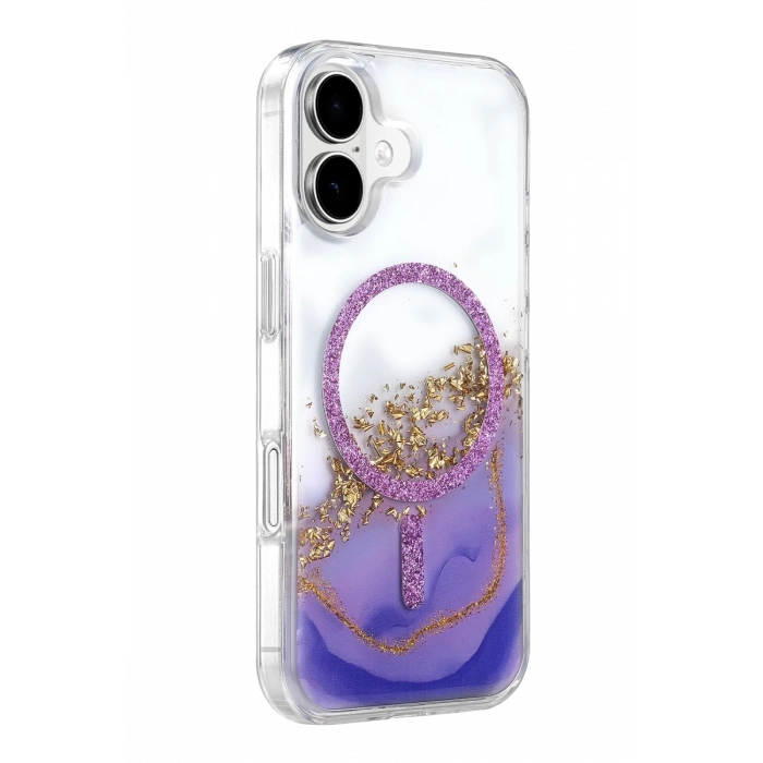 Onegif Apple iPhone 17 Lotus Simli Magsafe Kapak - Mor