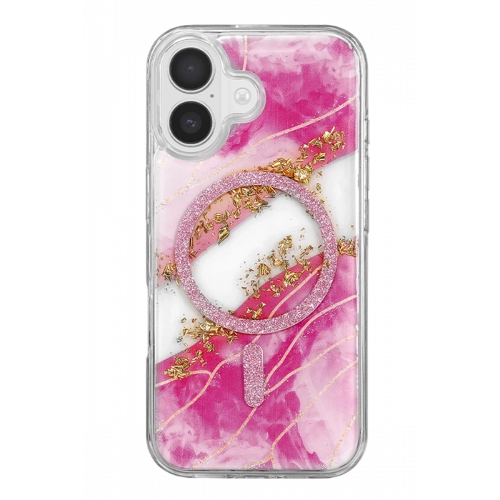 Onegif Apple iPhone 17 Lotus Simli Magsafe Kapak - Pembe