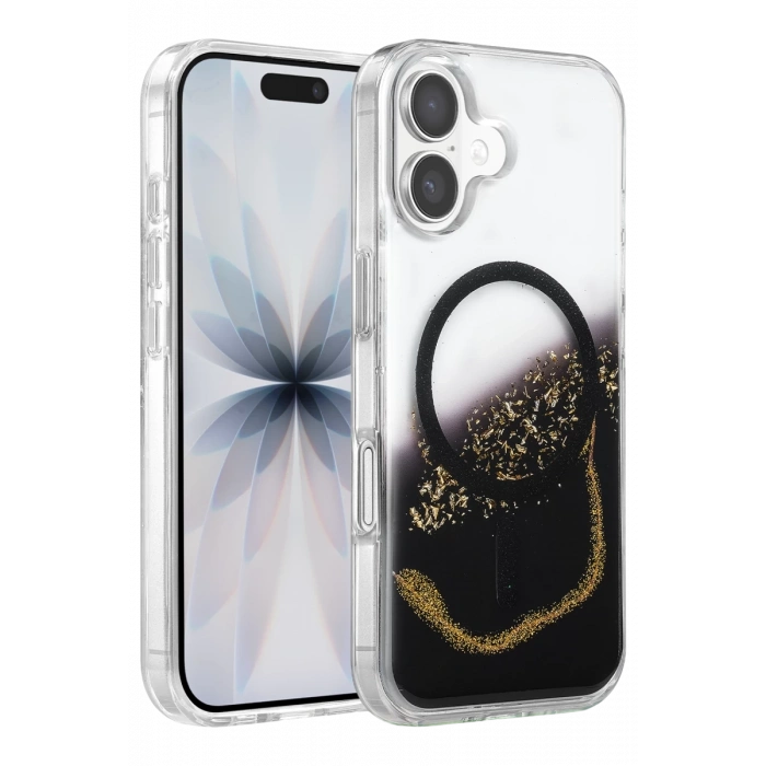 Onegif Apple iPhone 17 Lotus Simli Magsafe Kapak - Siyah