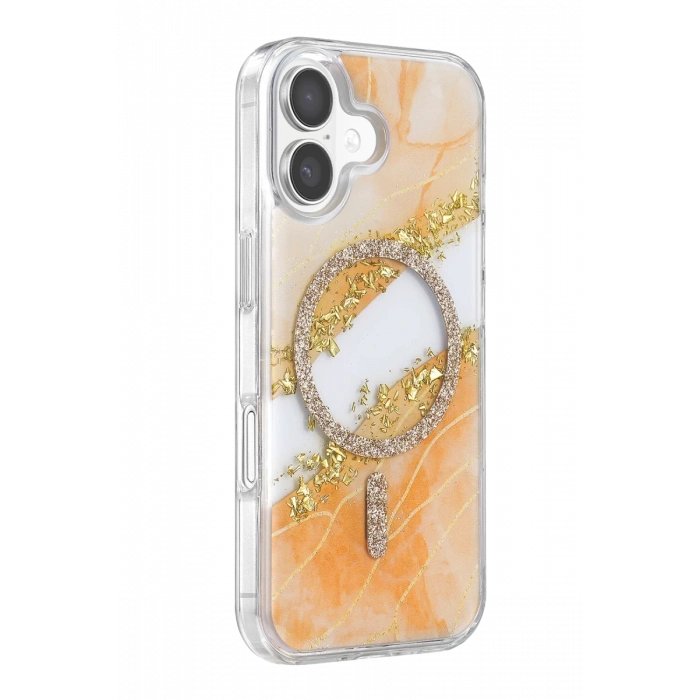 Onegif Apple iPhone 17 Lotus Simli Magsafe Kapak - Turuncu