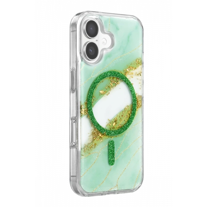 Onegif Apple iPhone 17 Lotus Simli Magsafe Kapak - Yeşil