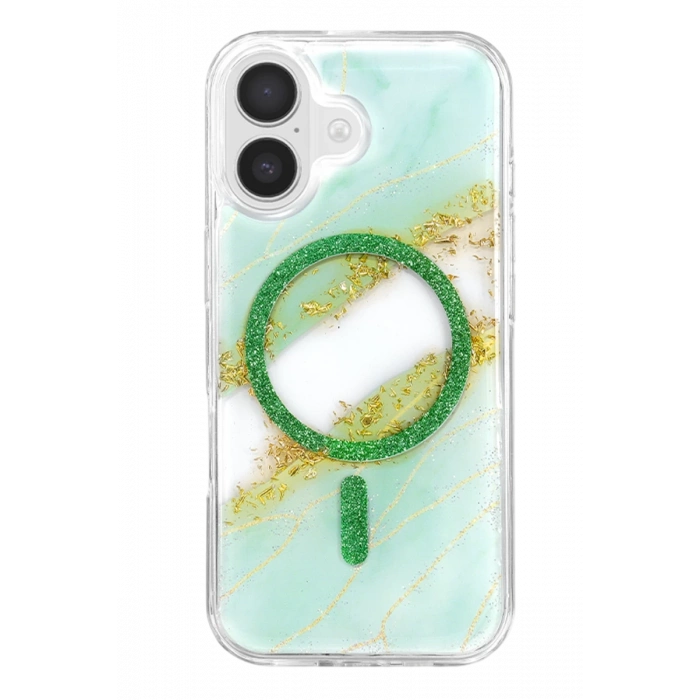 Onegif Apple iPhone 17 Lotus Simli Magsafe Kapak - Yeşil