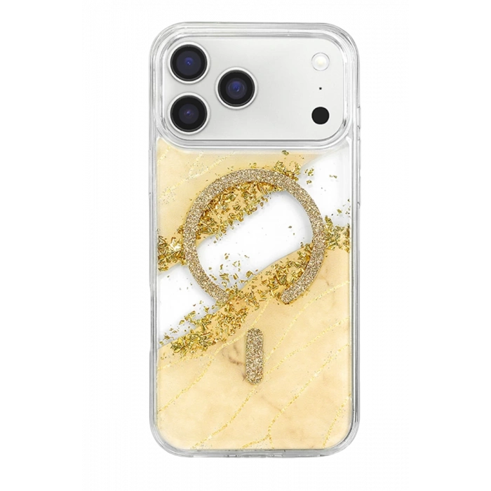 Onegif Apple iPhone 17 Pro Lotus Simli Magsafe Kapak - Gümüş