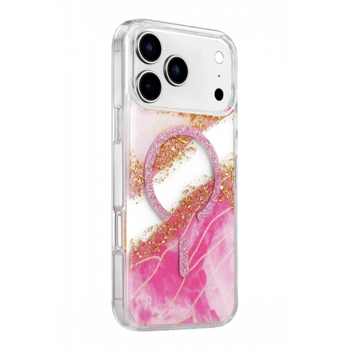 Onegif Apple iPhone 17 Pro Lotus Simli Magsafe Kapak - Pembe
