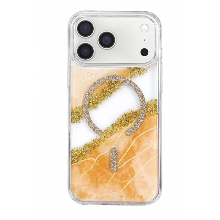 Onegif Apple iPhone 17 Pro Lotus Simli Magsafe Kapak - Turuncu