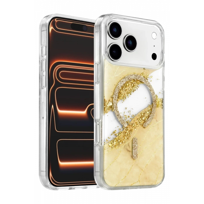 Onegif Apple iPhone 17 Pro Max Lotus Simli Magsafe Kapak - Gümüş