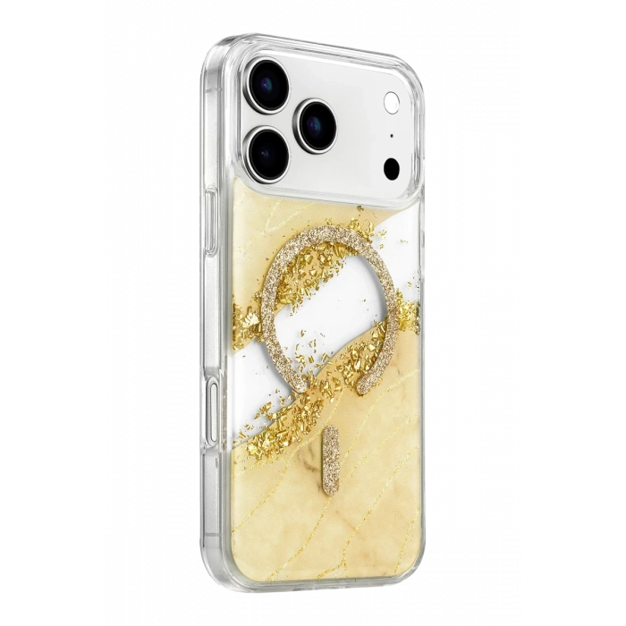 Onegif Apple iPhone 17 Pro Max Lotus Simli Magsafe Kapak - Gümüş