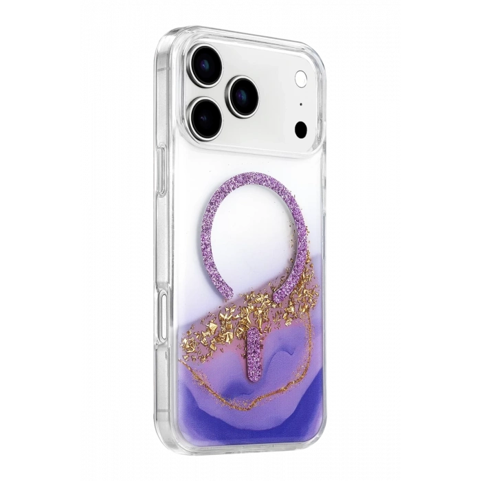 Onegif Apple iPhone 17 Pro Max Lotus Simli Magsafe Kapak - Mor