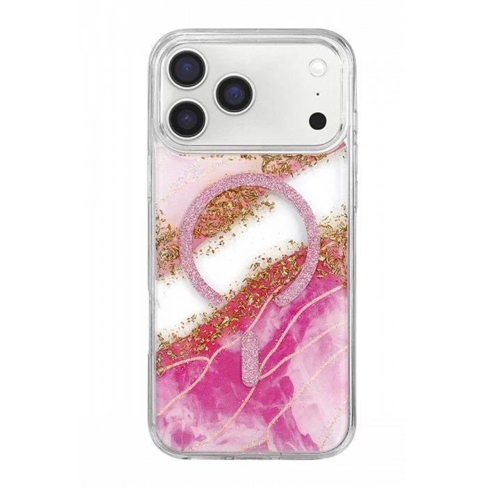 Onegif Apple iPhone 17 Pro Max Lotus Simli Magsafe Kapak - Pembe