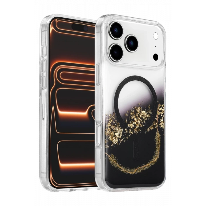 Onegif Apple iPhone 17 Pro Max Lotus Simli Magsafe Kapak - Siyah