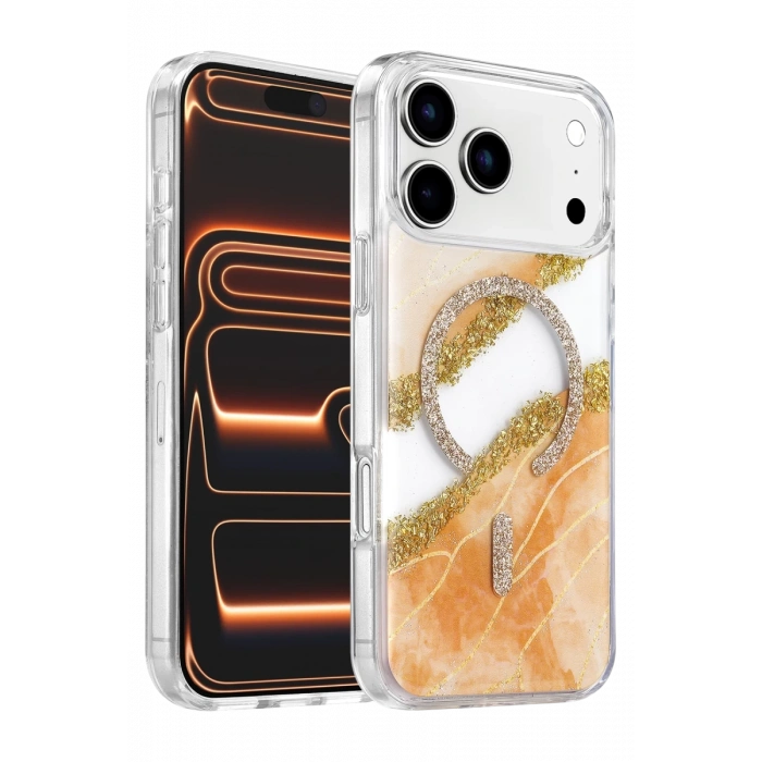 Onegif Apple iPhone 17 Pro Max Lotus Simli Magsafe Kapak - Turuncu
