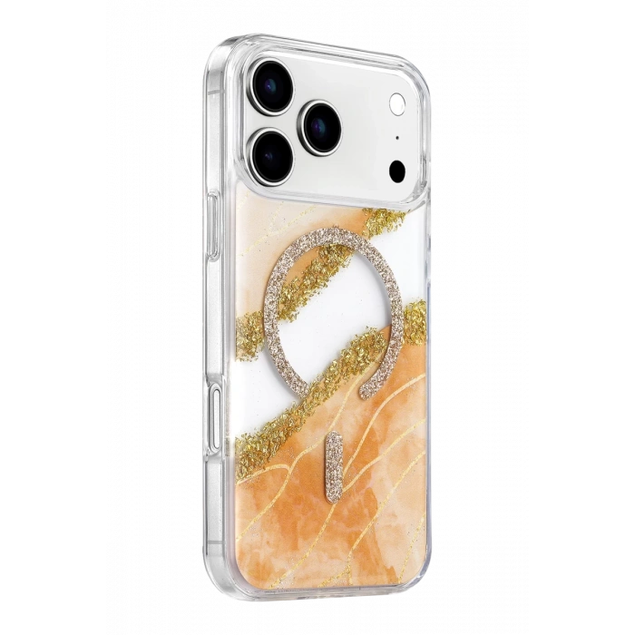 Onegif Apple iPhone 17 Pro Max Lotus Simli Magsafe Kapak - Turuncu