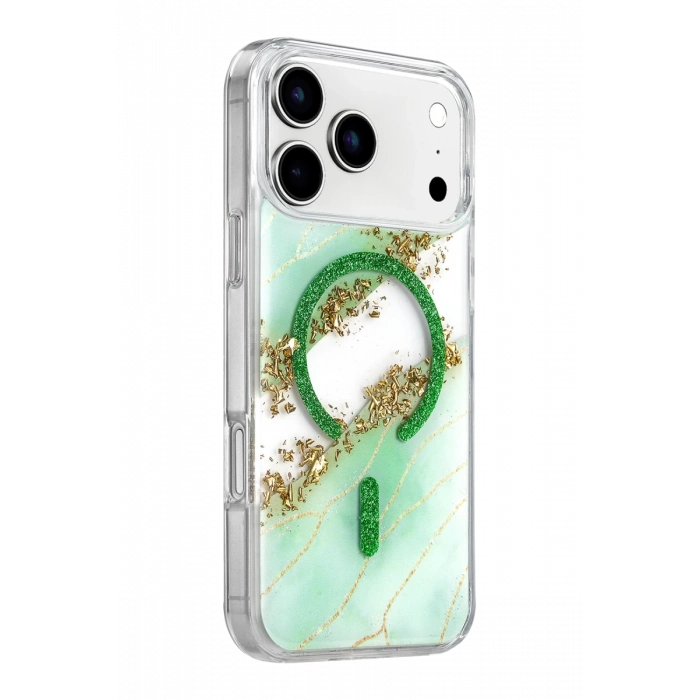 Onegif Apple iPhone 17 Pro Max Lotus Simli Magsafe Kapak - Yeşil