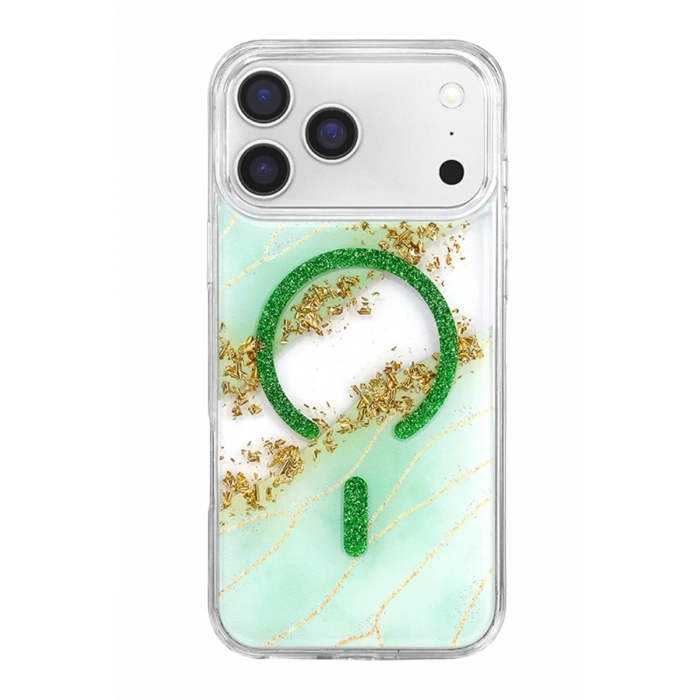 Onegif Apple iPhone 17 Pro Max Lotus Simli Magsafe Kapak - Yeşil