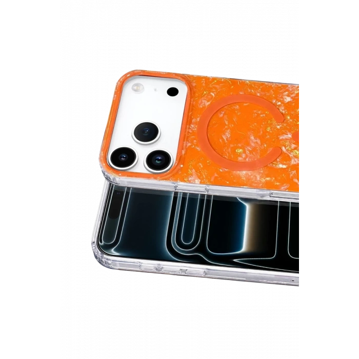 Onegif Apple iPhone 17 Pro Max Mila Dalgalı Magsafe Kapak - Turuncu