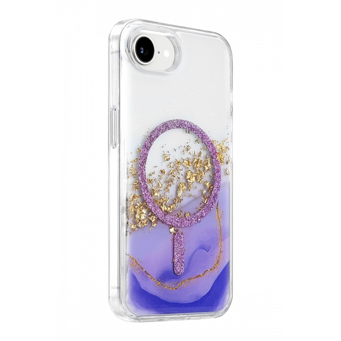 Onegif Apple iPhone 17E Lotus Simli Magsafe Kapak - Mor