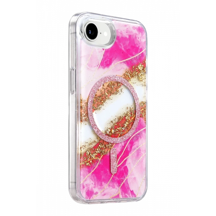 Onegif Apple iPhone 17E Lotus Simli Magsafe Kapak - Pembe