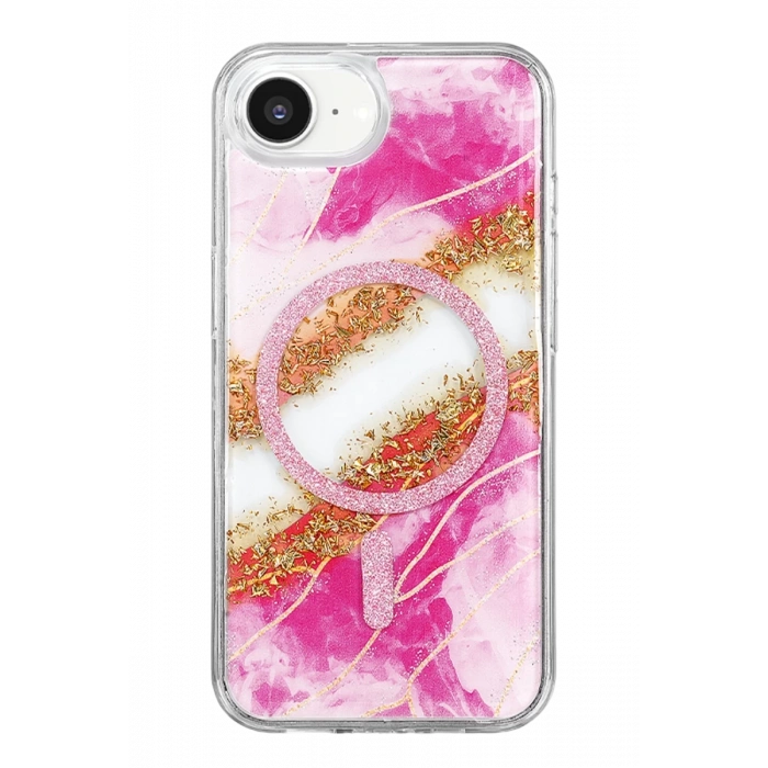 Onegif Apple iPhone 17E Lotus Simli Magsafe Kapak - Pembe