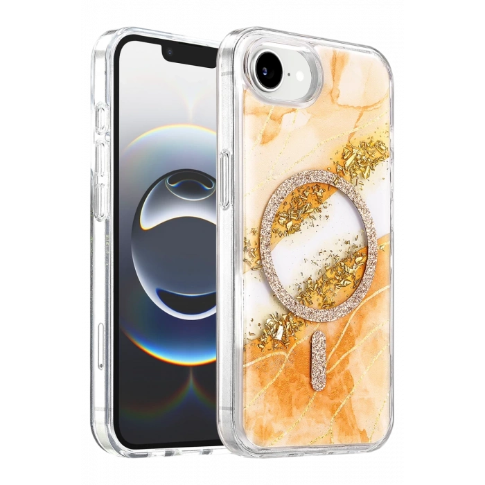 Onegif Apple iPhone 17E Lotus Simli Magsafe Kapak - Turuncu
