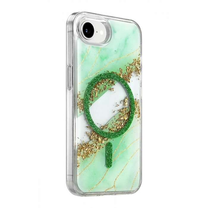 Onegif Apple iPhone 17E Lotus Simli Magsafe Kapak - Yeşil