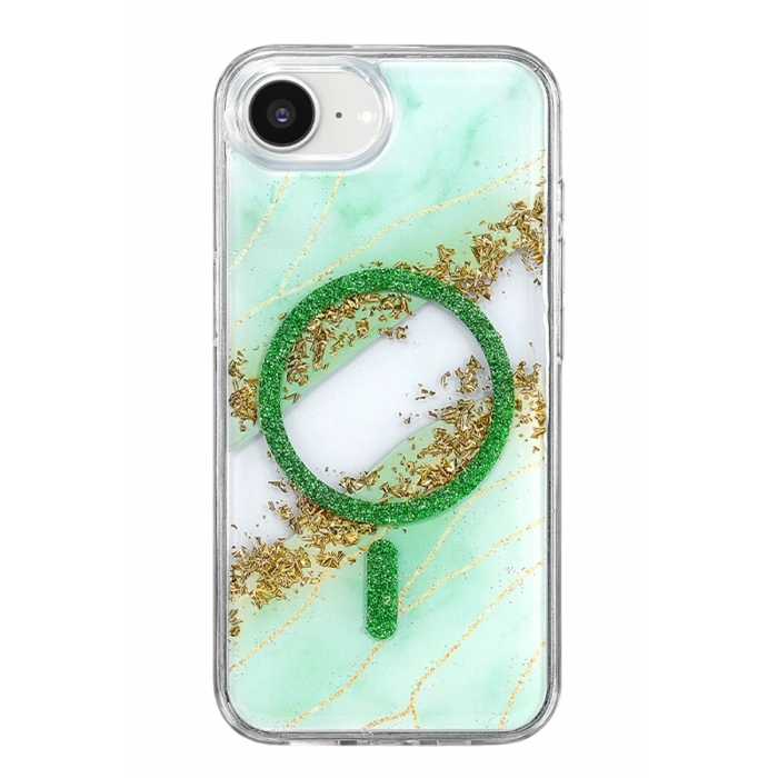 Onegif Apple iPhone 17E Lotus Simli Magsafe Kapak - Yeşil