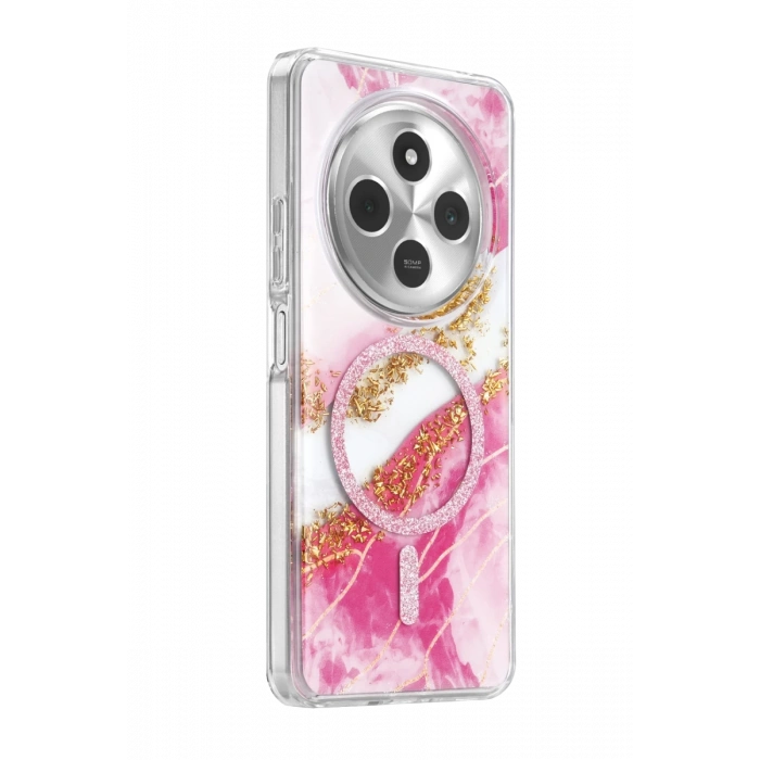 Onegif Xiaomi Redmi 14C Lotus Simli Magsafe Kapak - Pembe