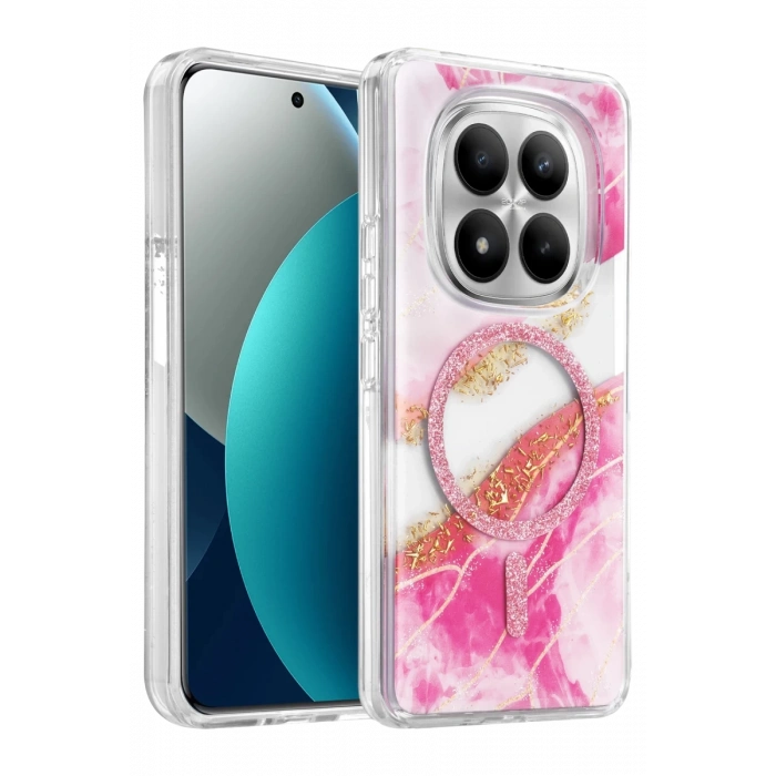 Onegif Xiaomi Redmi Note 15 Pro 5G Lotus Simli Magsafe Kapak - Pembe