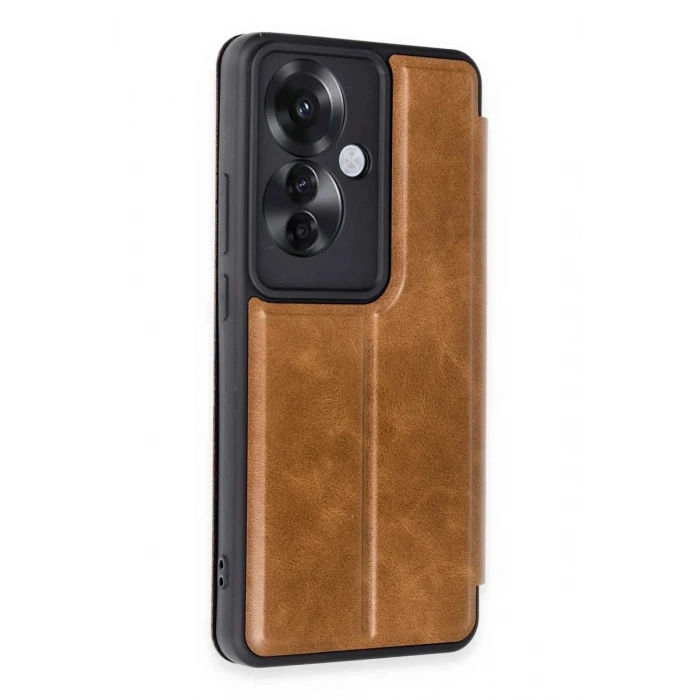 Oppo Reno 11F Uyumlu Kılıf Flip Cover - Taba