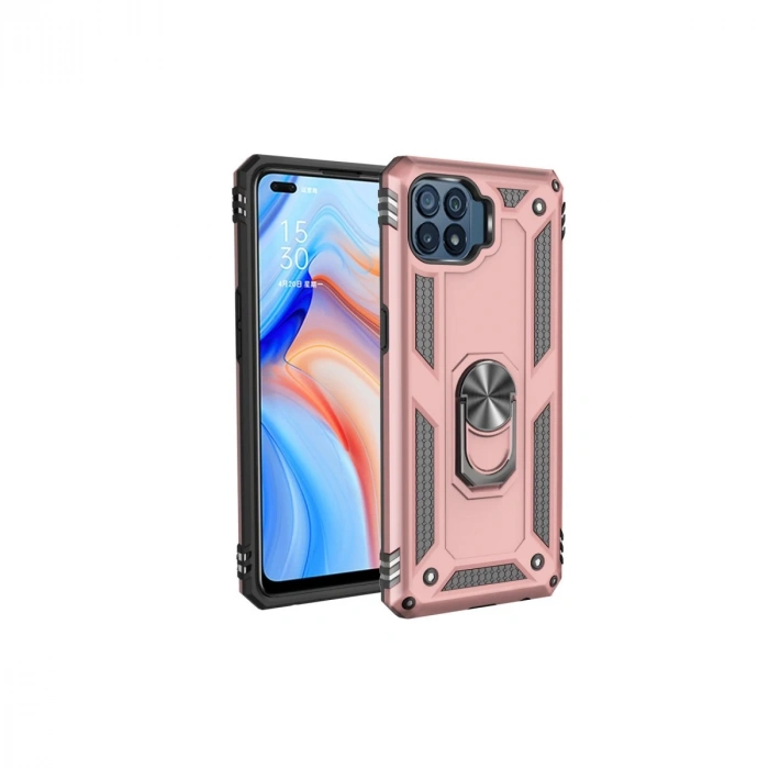 Oppo Reno 4 Lite Uyumlu Kılıf Sofya Yüzüklü Silikon Kapak - Rose