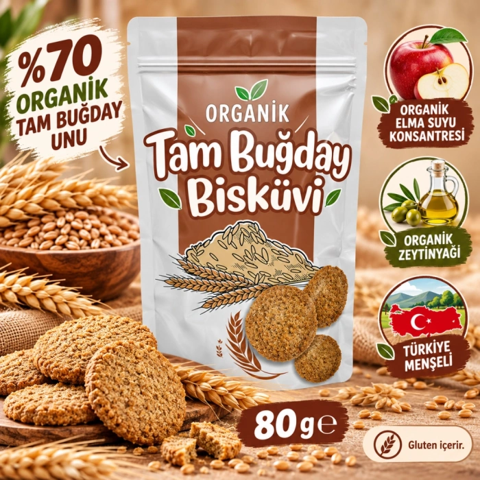 Organik Tam Buğday Bisküvi 80gr