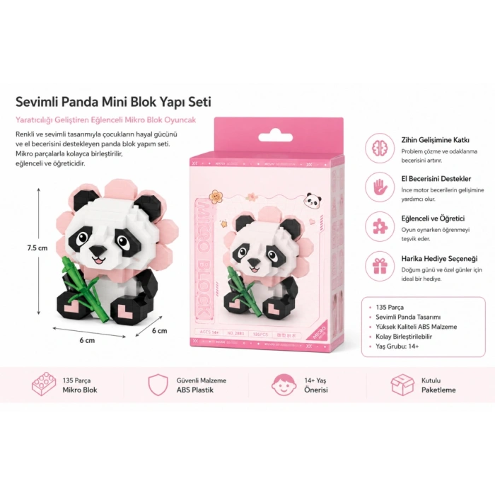 OTURAN SEVİMLİ ÇİÇEK PANDA 350 PARÇA BLOCK OYUNCAK