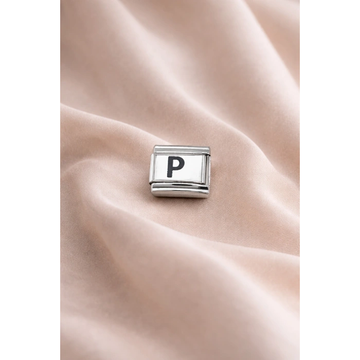 “P” Harf Charm – Çelik Bileklik Modülü, Kişiye Özel Harf Aksesuarı