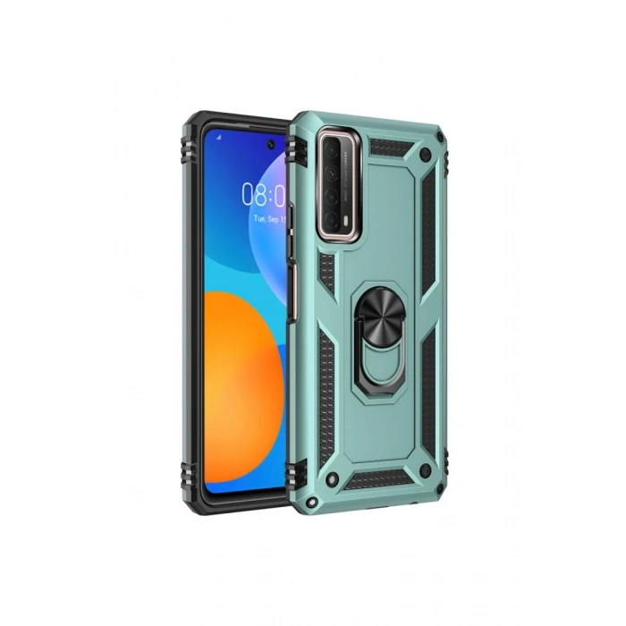 Huawei P Smart 2021 Kılıf Sofya Yüzüklü Silikon Kapak - Yeşil