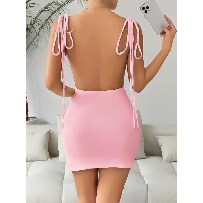 Pembe Fantezi Clup Elbisesi 5034