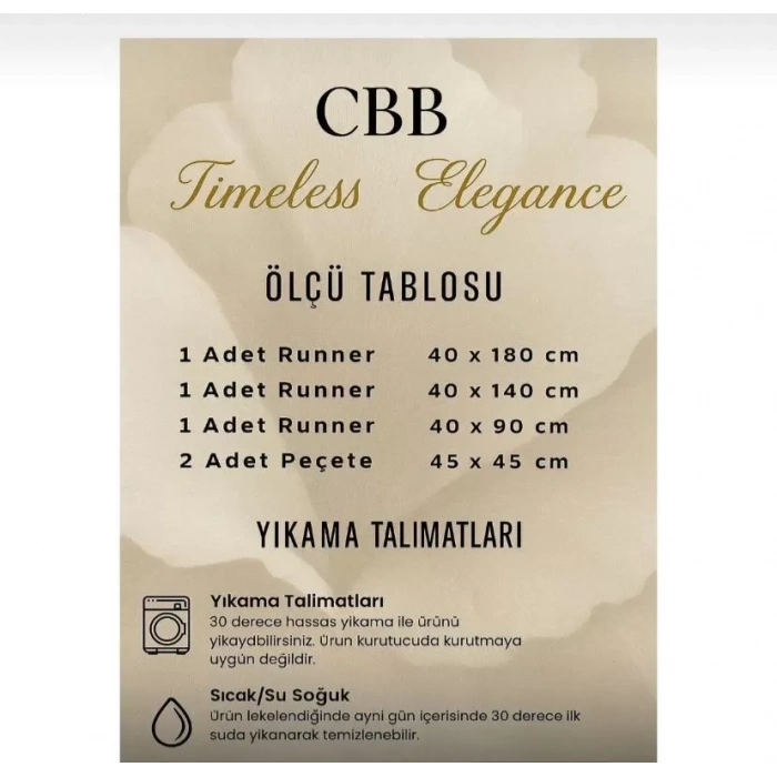 Pera Model Krem 5 Parça Çeyizlik Dantelli Keten Masa Örtüsü Runner Seti Salon Takımı