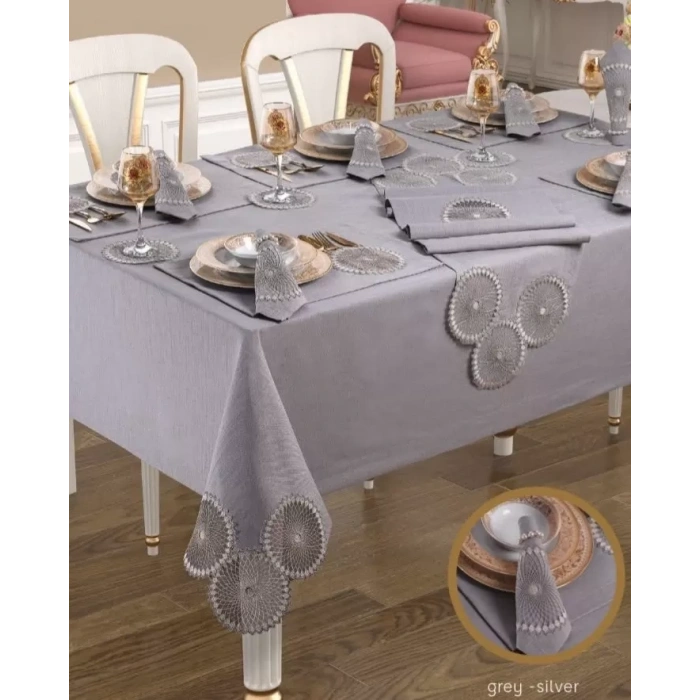 Planet Amerikan Servisli Gri-Silver 8 Kişilik 160 × 260 cm masa seti