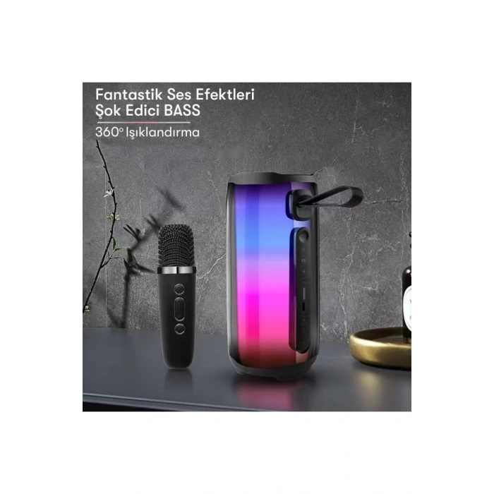 Pluse 5 Mikrofonlu RGB Kablosuz Hoparlör - Siyah