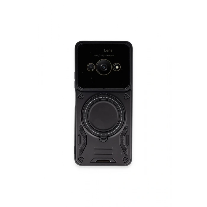 Xiaomi Poco C61 Kılıf Joy Lens Standlı Kapak - Siyah