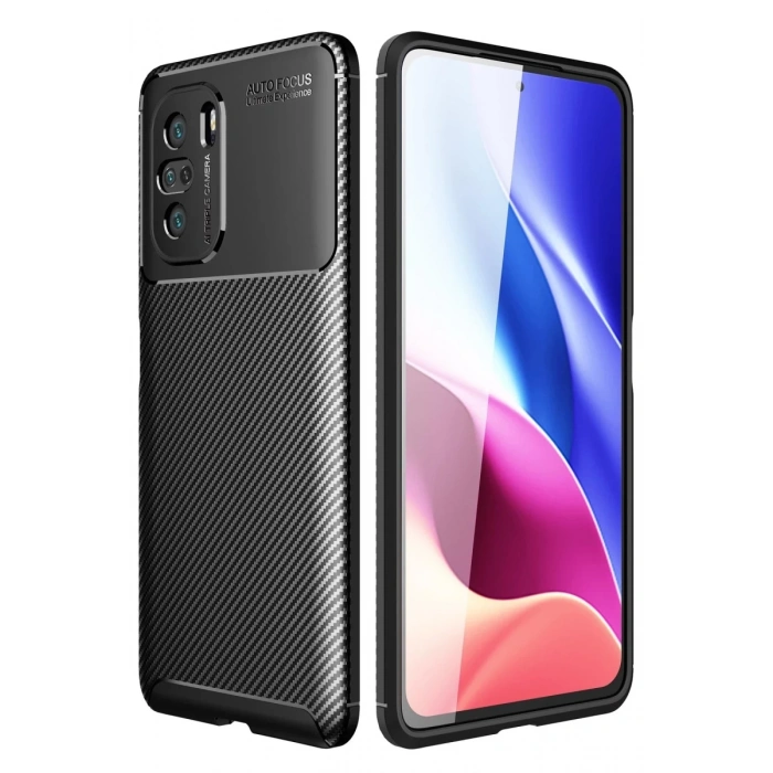 Xiaomi Poco F3 Kılıf Auto Focus Karbon Kapak - Siyah