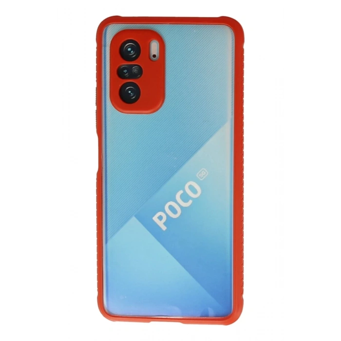 Xiaomi Poco F3 Kılıf Miami Şeffaf Silikon - Kırmızı
