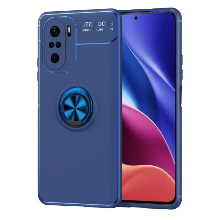 Xiaomi Poco F3 Kılıf Range Yüzüklü Silikon - Mavi