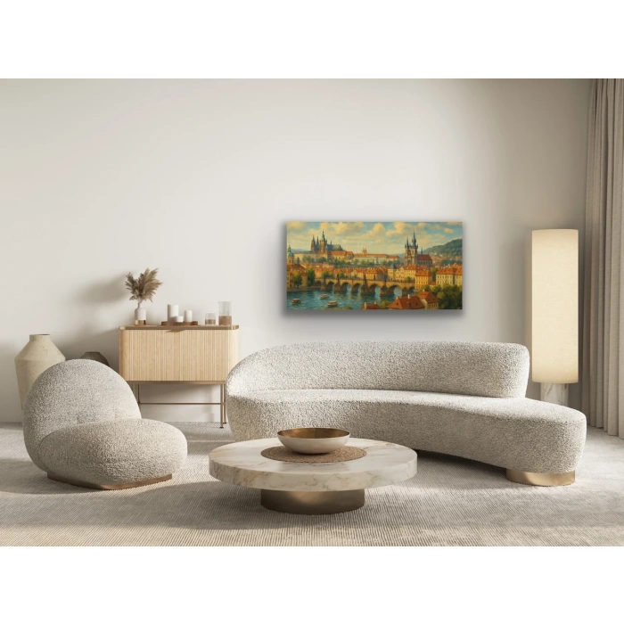 Prag Şehir Manzarası Kanvas Tablo 60x120cm