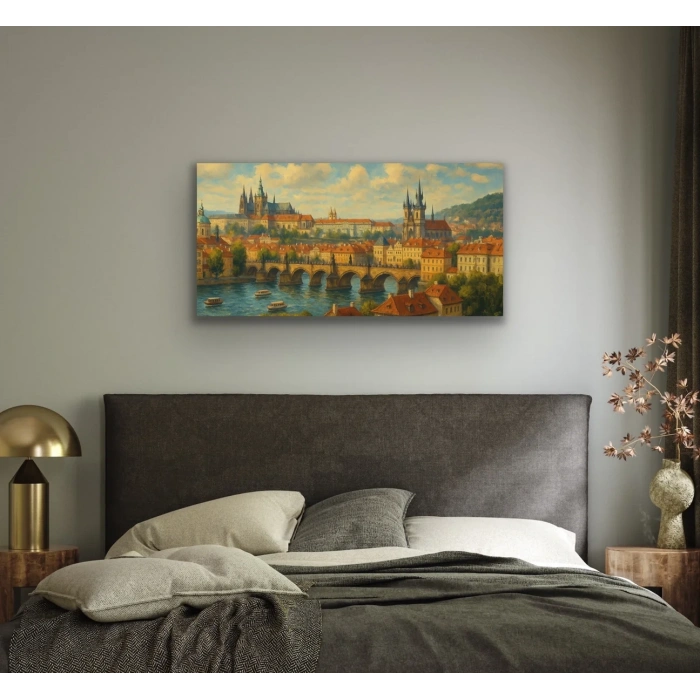 Prag Şehir Manzarası Kanvas Tablo 60x120cm