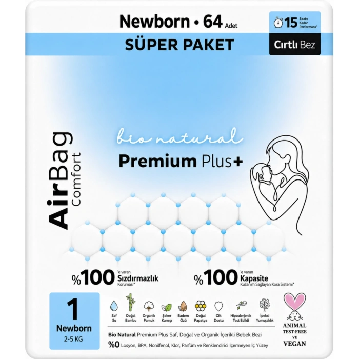 Premium Plus Airbag Comfort Bebek Bezi 1 Beden 64 Adet