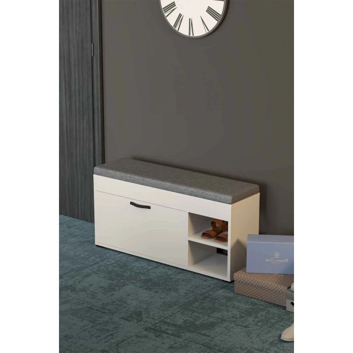 Puflu Ayakkabılık Bench Beyaz 90 cm