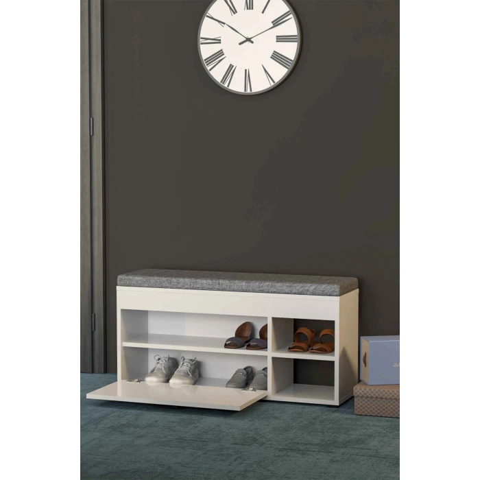 Puflu Ayakkabılık Bench Beyaz 90 cm