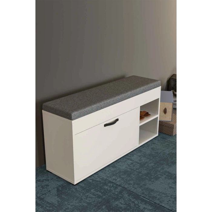 Puflu Ayakkabılık Bench Beyaz 90 cm