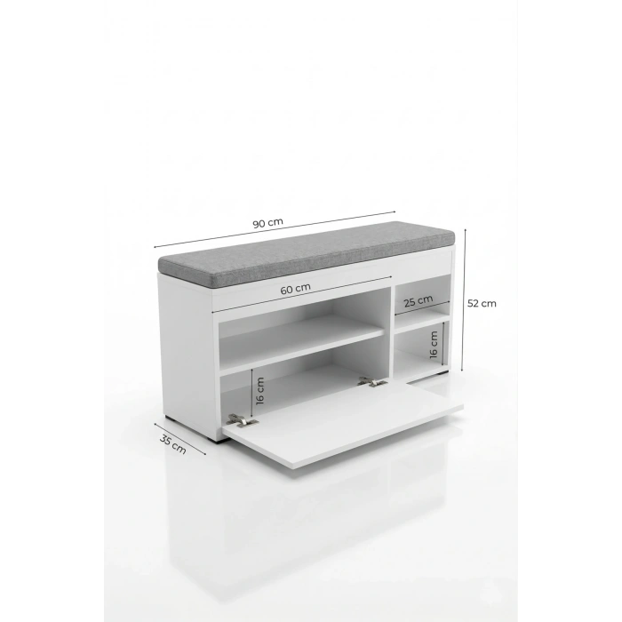 Puflu Ayakkabılık Bench Beyaz 90 cm